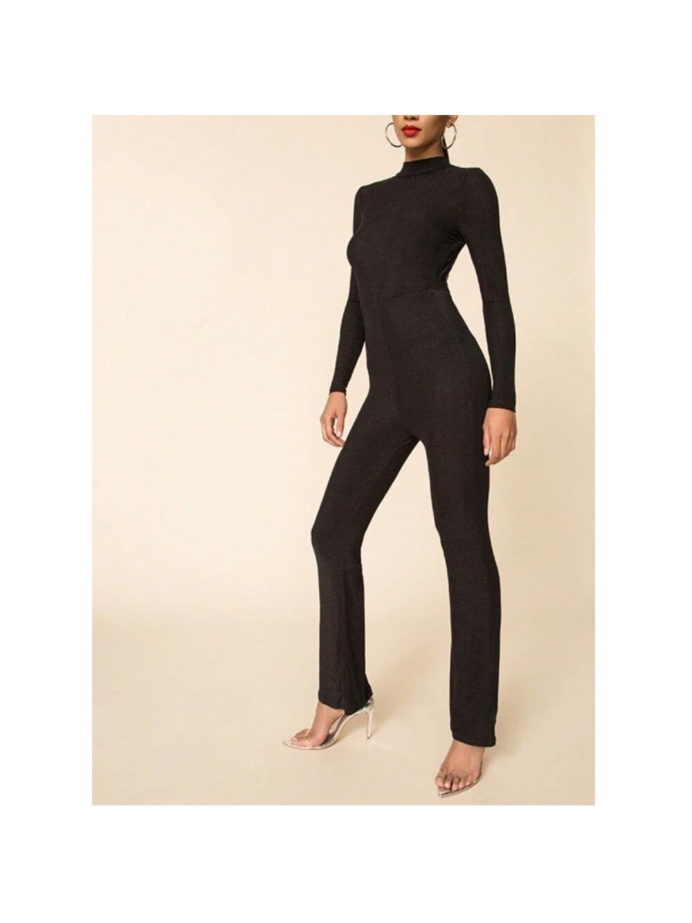 superdown Black Long-Sleeve Turtleneck Jumpsuit